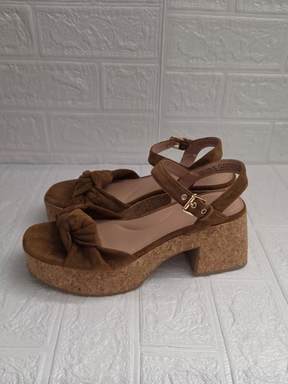 Time and Tru Brown Suede Cork Platform Wedge Sandals